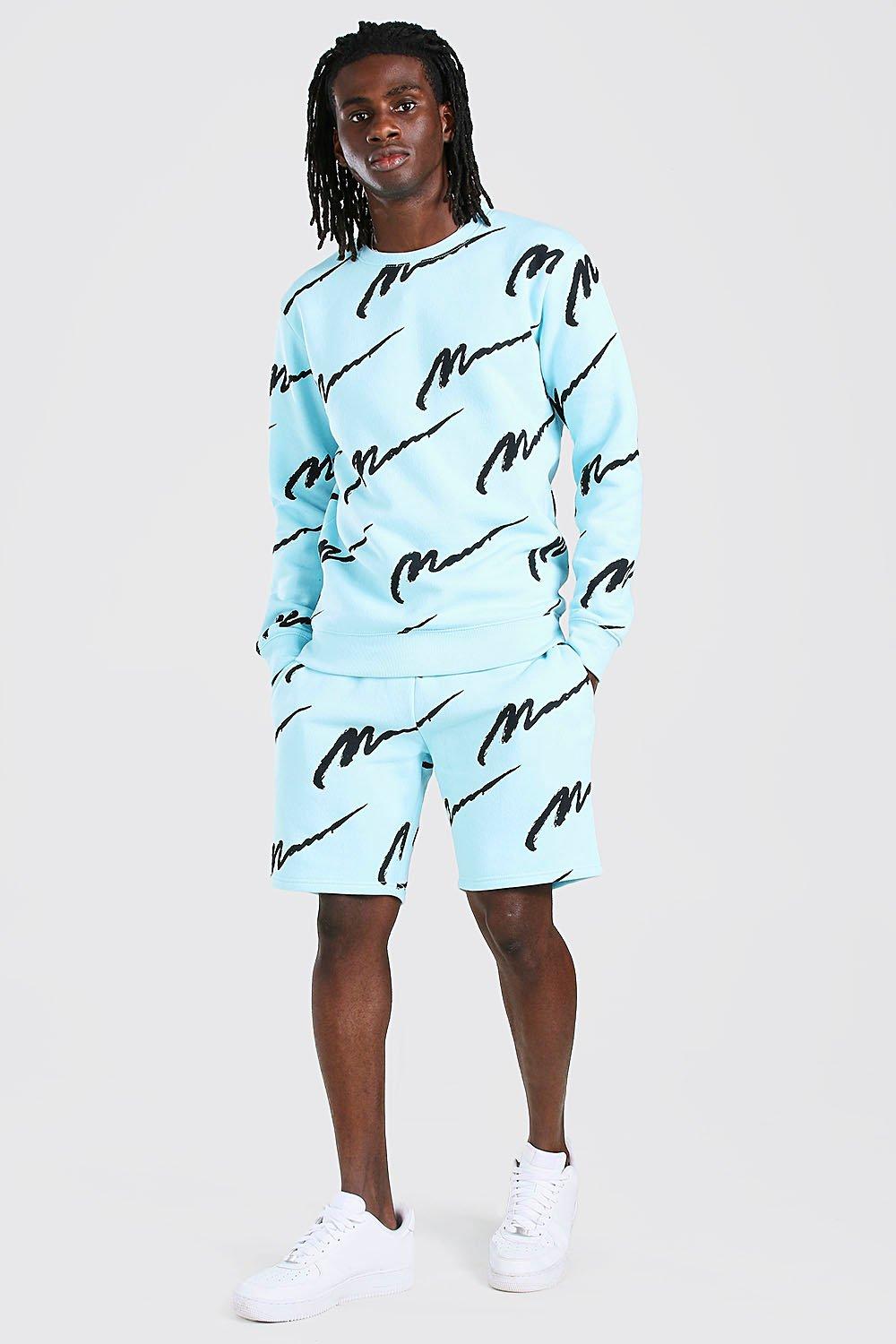 All over man printed hooded store short tracksuit